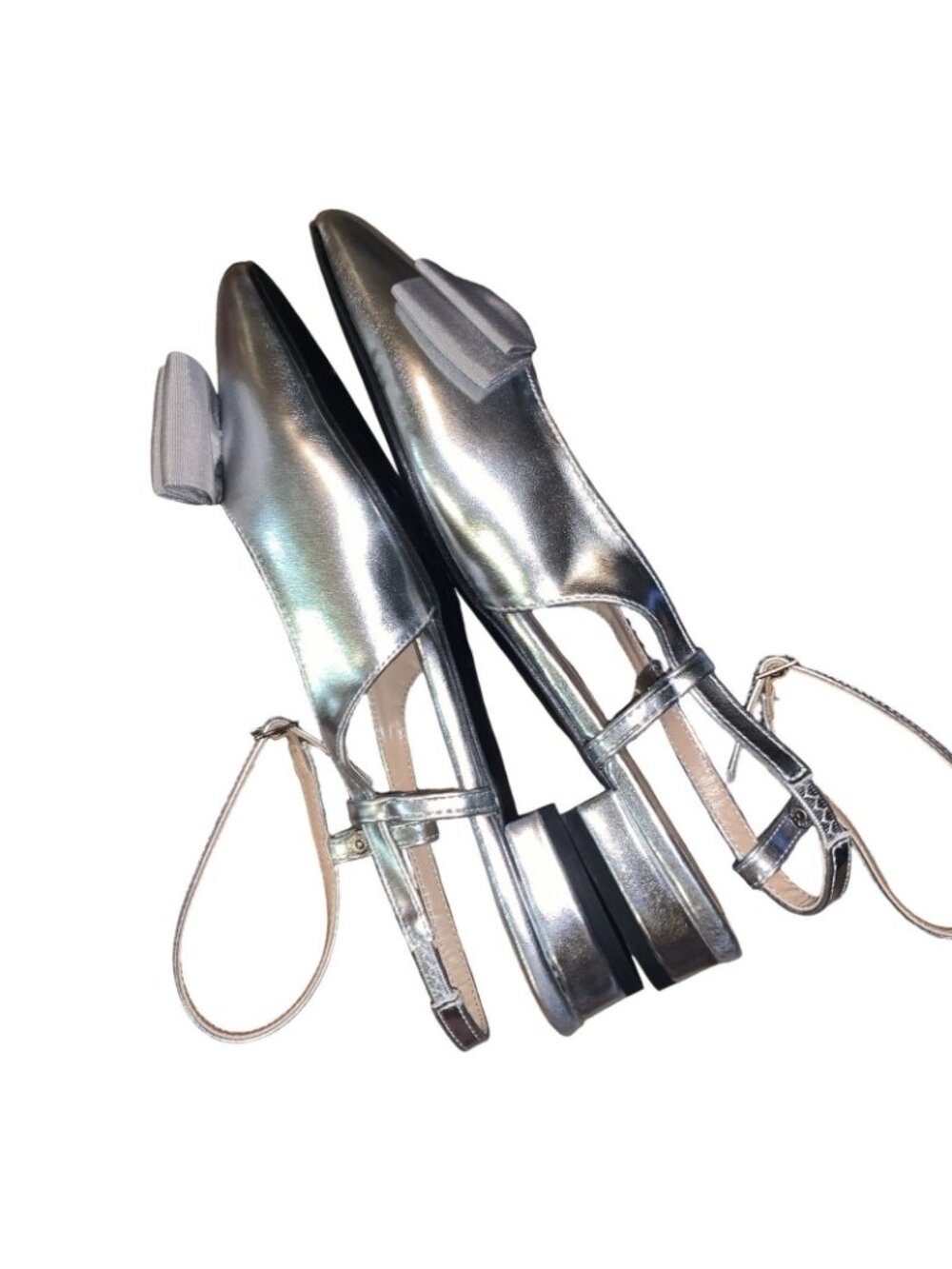 C. Paravano Size 8.5 (EU 39.5)- Sling Back Flats - Silver With Bow Accent. - Picture 7 of 10